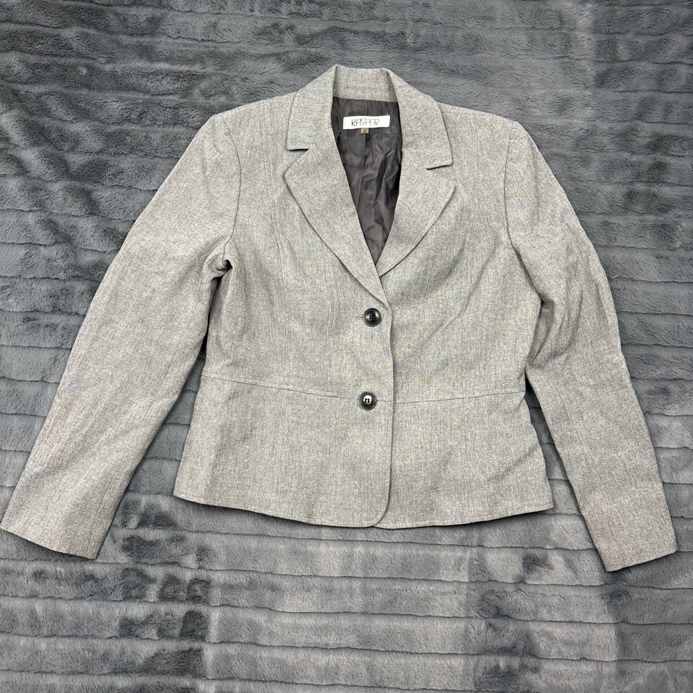 Kasper Womens Gray Textured Two Button Blazer Jacket Size 10 Professional Lined